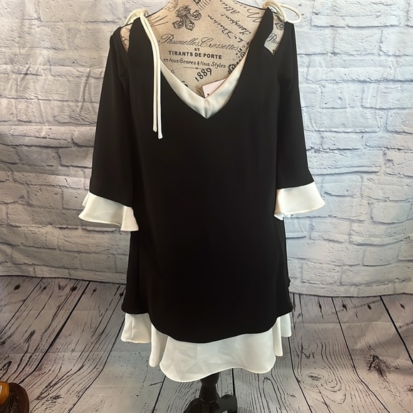 Nanette Lepore Layered Cold Shoulder Dress NWT Tied Shoulders Ruffles Size 4 - Picture 4 of 11